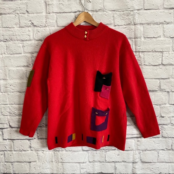Vintage Sweaters - 4/$20🍄 Vintage Red Lambs Wools Sweater w/ Button